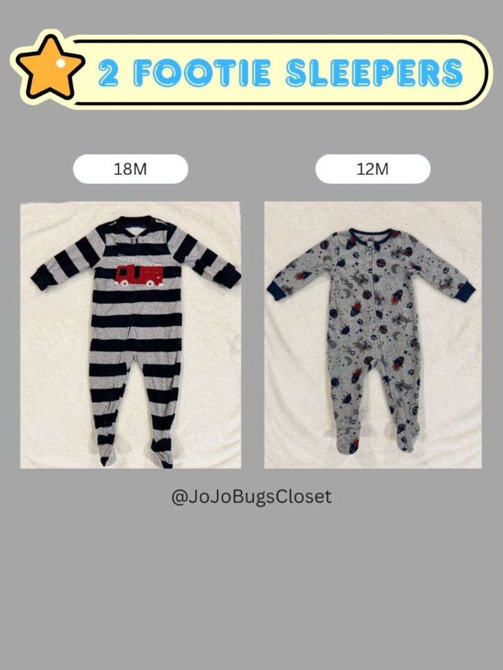 Baby Boy Footed Fleece Sleeper Bundle | 12M & 18M | Firetruck & Space Pajamas